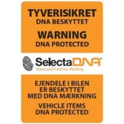 SelectaDNA Bil Sikringsmærke 7x10 cm. Til udvendig montering